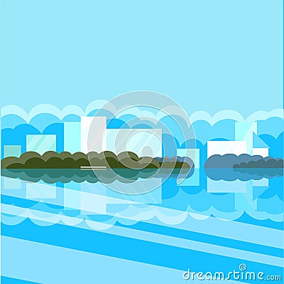 City reflected in river art design elements flat design blue green grey stock vector illustration Vector Illustration